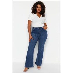 Trendyol Curve İndigo Yüksek Bel İspanyol Paça Jeans TBBAW23JE00001