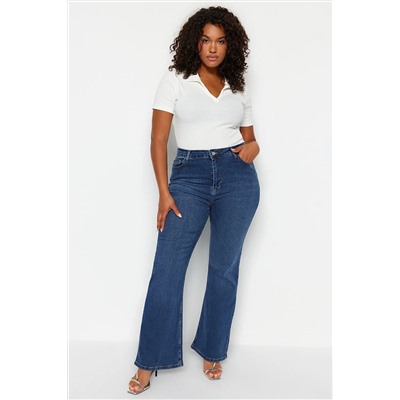 Trendyol Curve İndigo Yüksek Bel İspanyol Paça Jeans TBBAW23JE00001