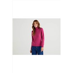United Colors of Benetton Benetton Kadın Koyu Eflatun Dik Yaka Merino Kazak 122A1002D2348-3G3
