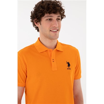 Erkek Slim Fit Polo Yaka Turuncu Basic Tişört