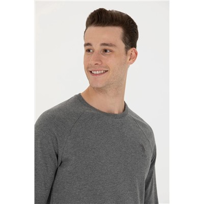 Erkek Antrasit Melanj Bisiklet Yaka Basic Sweatshirt
