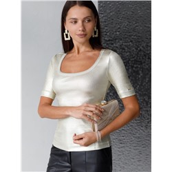 Футболка облегающая из хлопка в рубчик с U вырезом и матовым покрытием металлик