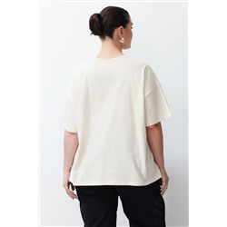 Taş Cep Kapak Detaylı Oversize %100 Pamuk Örme T-shirt TBBSS24BF00010