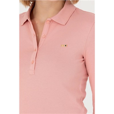 Kadın Pudra Basic Polo Yaka Sweatshirt