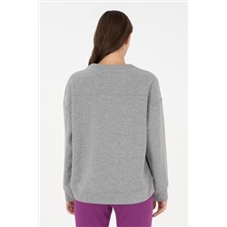 Kadın Gri Melanj Basic Bisiklet Yaka Sweatshirt