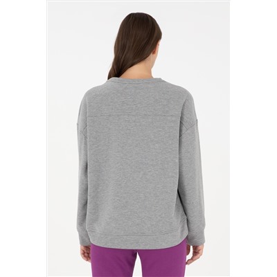 Kadın Gri Melanj Basic Bisiklet Yaka Sweatshirt