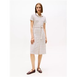 Belted Stretch Pique Polo Midi Dress