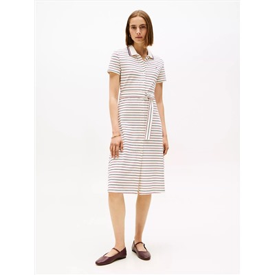 Belted Stretch Pique Polo Midi Dress