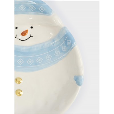Блюдо, 18x22x4 см, керамика, бело-голубое, Снеговик в шапке и шарфе, Snowman