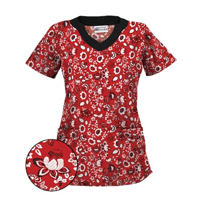 UA Bandana Blossom Red Scrub Top