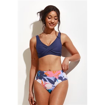 Deep Ocean Molded Wrap Front Bralette And Classic High Waist Set