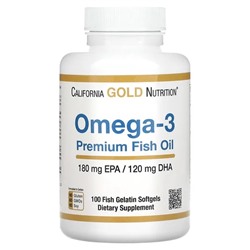 California Gold Nutrition, Omega-3 Premium Fish Oil, 100 Fish Gelatin Softgels (1,100 mg per Softgel)