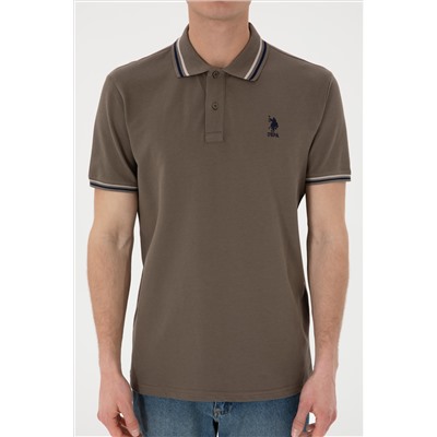 Erkek Regular Fit Polo Yaka Vizon Basic Tişört