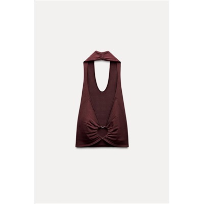 KNIT OPEN BACK TOP WITH HEART APPLIQUÉ