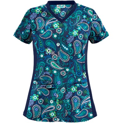 UA Tibetan Tease Navy Print Scrub Top