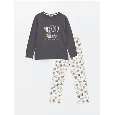 LC Waikiki Bisiklet Yaka Baskılı Uzun Kollu Kadın Pijama Takımı, LCW DREAM                                            
                                            Bisiklet Yaka Baskılı Uzun Kollu Kadın Pijama Takımı