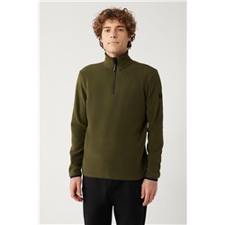 Haki Dik Yaka Soğuğa Dayanıklı Yarım Fermuarlı Regular Fit Standart Kesim Polar Sweatshirt