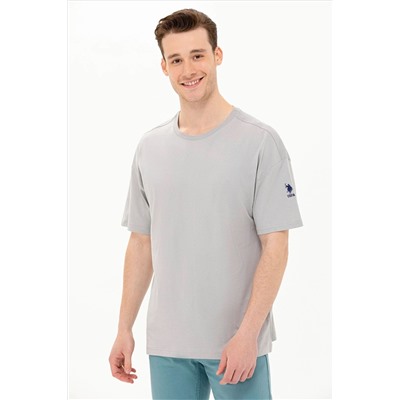 Erkek Gri Oversize Bisiklet Yaka Tişört