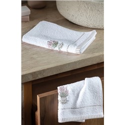 Curtıce Nakışlı %100 Pamuk 2'li El Havlusu - Beyaz - 30x45 cm