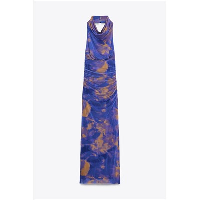 LONG PRINTED TULLE DRESS