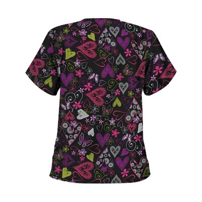 Happy Scrubs® Crazy Hearts Black Scrub Top
