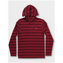 VOLCOM Big Boys Parables Striped Hooded Shirt - Rio Red