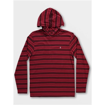 VOLCOM Big Boys Parables Striped Hooded Shirt - Rio Red