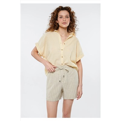 Mavi Sarı Çizgili Gömlek Loose Fit / Bol Rahat Kesim 1210445-84607