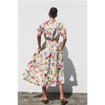 PRINTED POPLIN MIDI DRESS