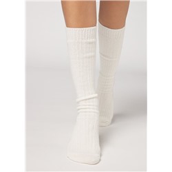 Lange gerippte Damensocken mit Wolle und Cashmere