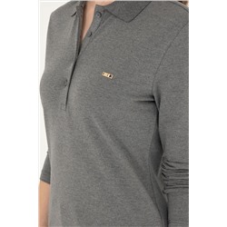 Kadın Antrasit Melanj Basic Polo Yaka Sweatshirt