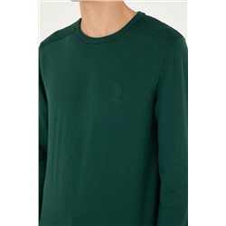 Erkek Slim Fit Bisiklet Yaka Yeşil Basic Kazak