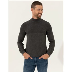 Gri Melanj Slim Fit Yarım Balıkçı Triko Kazak