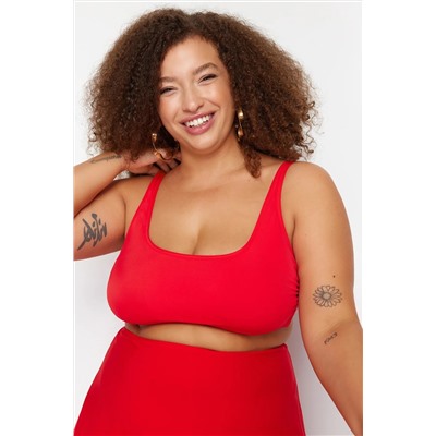 Kırmızı Kare Yaka Bralette Büyük Beden Bikini Üstü TBBSS23CT00005