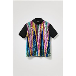 Camiseta cuello alto lentejuelas