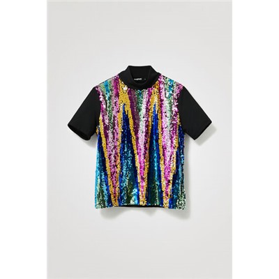 Camiseta cuello alto lentejuelas