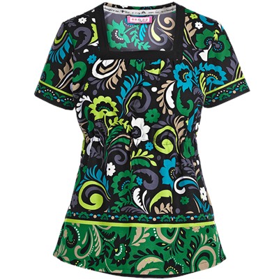 koi Scrubs Penny Lane Emerald Print Top