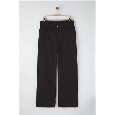 Siyah Yüksek İspanyol Paça Denim Büyük Beden Flare Jeans TBBAW26CJ00032
