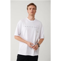 Avva, Erkek Beyaz %100 Pamuk Bisiklet Yaka Baskılı T-shirt A41y1157