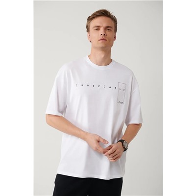 Avva, Erkek Beyaz %100 Pamuk Bisiklet Yaka Baskılı T-shirt A41y1157