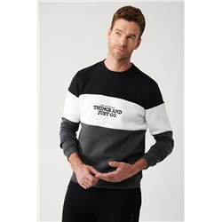Avva Erkek Siyah-Beyaz-Antrasit Bisiklet Yaka Parçalı Sweatshirt A32Y1197