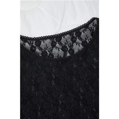 Siyah Fantezi Dantelli T-Shirt & Külot Büyük Beden İç Çamaşır Takımı TBBAW26DG00005