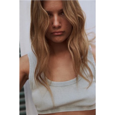 FADED-EFFECT RIBBED CROP TOP WITH RIPS