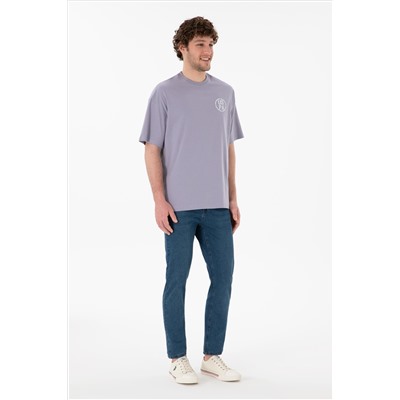 Erkek Oversize Fit Bisiklet Yaka Gri Tişört