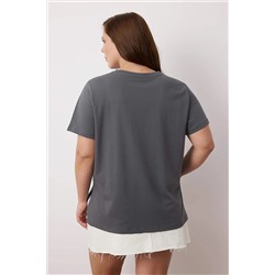 Antrasit Bisiklet Yaka %100 Pamuk Örme T-Shirt TBBSS23BF00030