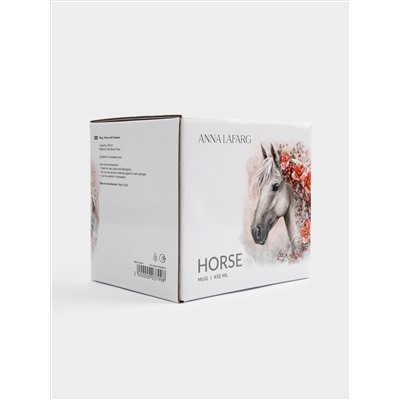 Кружка, 450 мл, фарфор F, белая, Лошадь с цветами, Horse