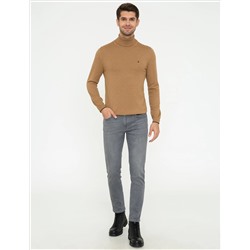 Camel Melanj Slim Fit Balıkçı Yaka Basic Triko Kazak