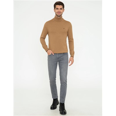 Camel Melanj Slim Fit Balıkçı Yaka Basic Triko Kazak