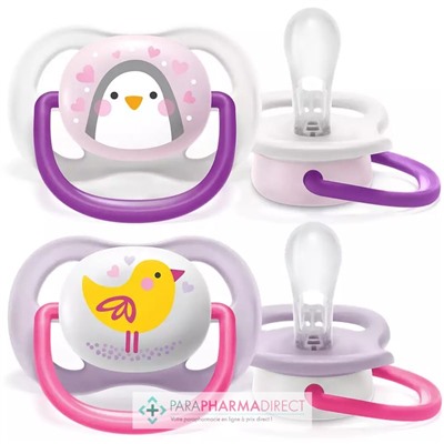 Avent Sucettes Ultra Air Animals 0-6 mois Pingouin & Oiseau x2