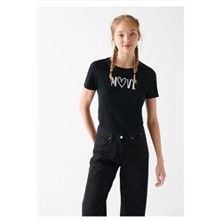 Mavi Baskılı Siyah Tişört Slim Fit / Dar Kesim 1610515-900